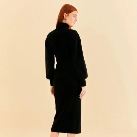 Farm Rio Heart Neckline Rib Knit Midi Dress Black Size Small NWT - Picture 3 of 9